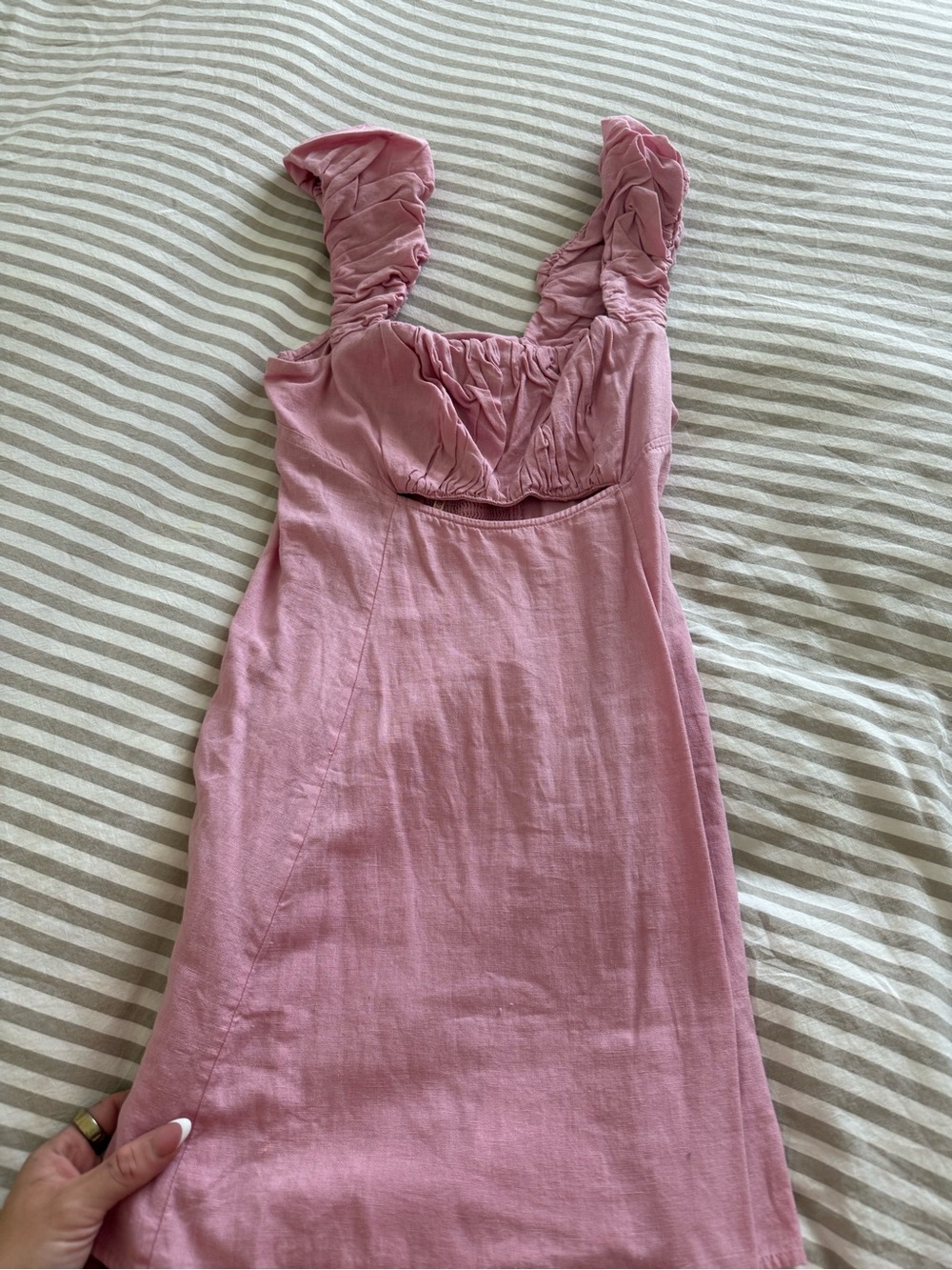 Free People Rose Pink Ruffled Strap Mini Dress